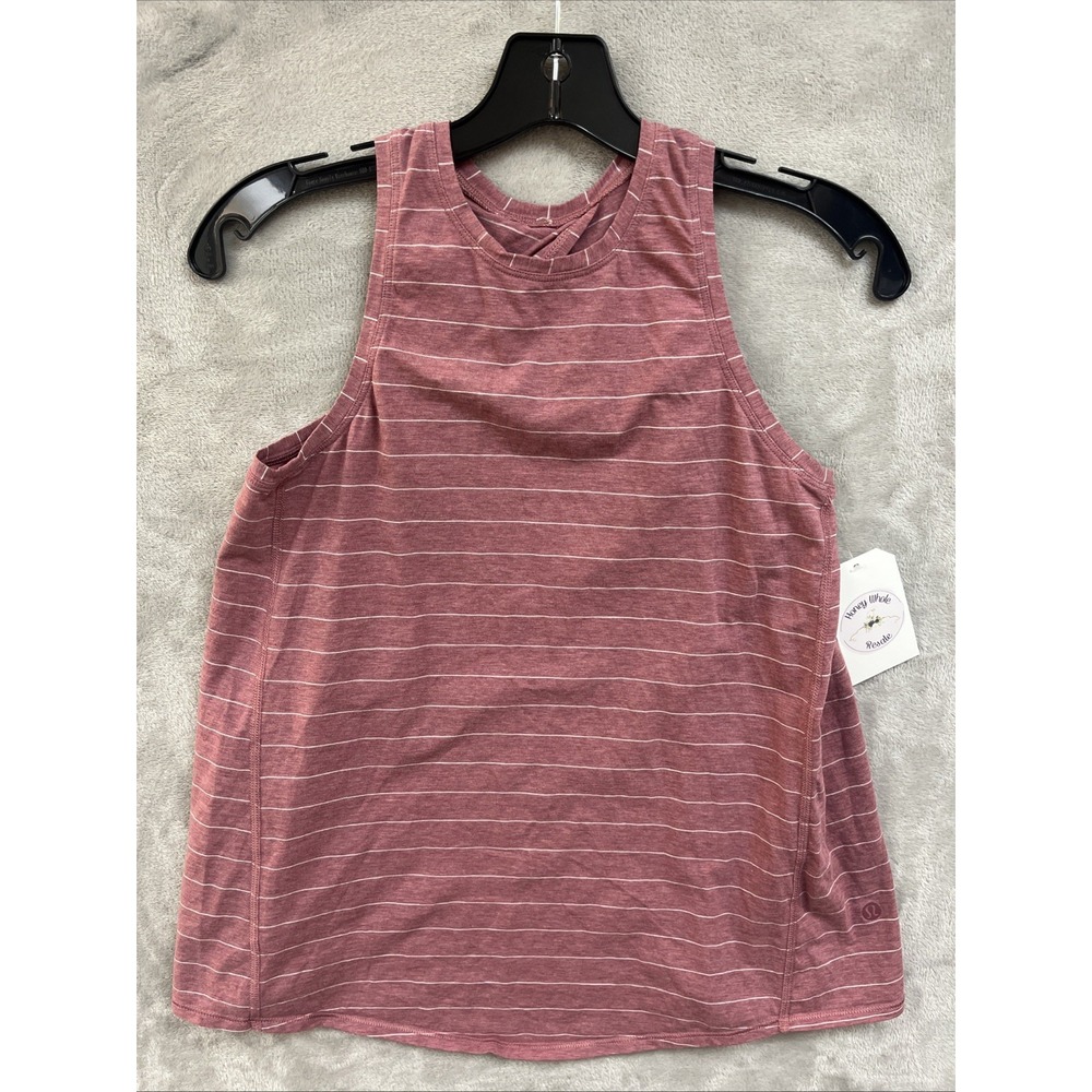 Lululemon Tank Top S 4 Pink All Tied Up Open Back Sleeveless Relaxed Fit Striped